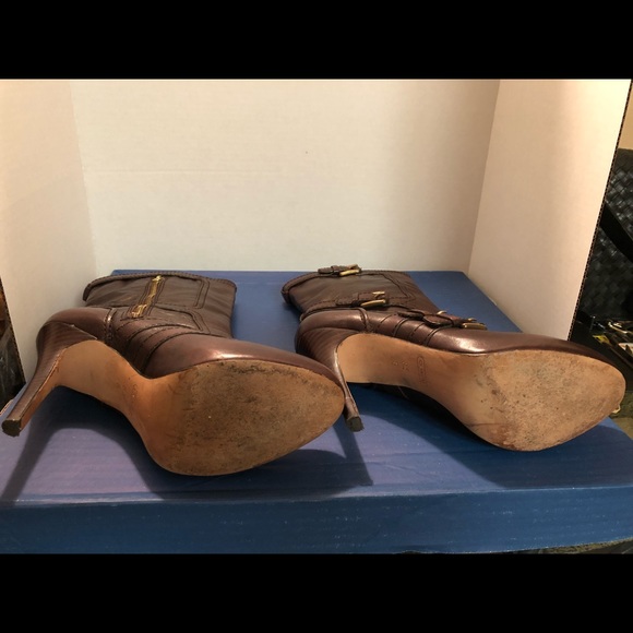 Coach “Marsha” Brown Leather boots w/Gold buckles - Picture 6 of 7